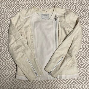 Lucky brand women’s beige leather & linen mix motorcycle jacket medium